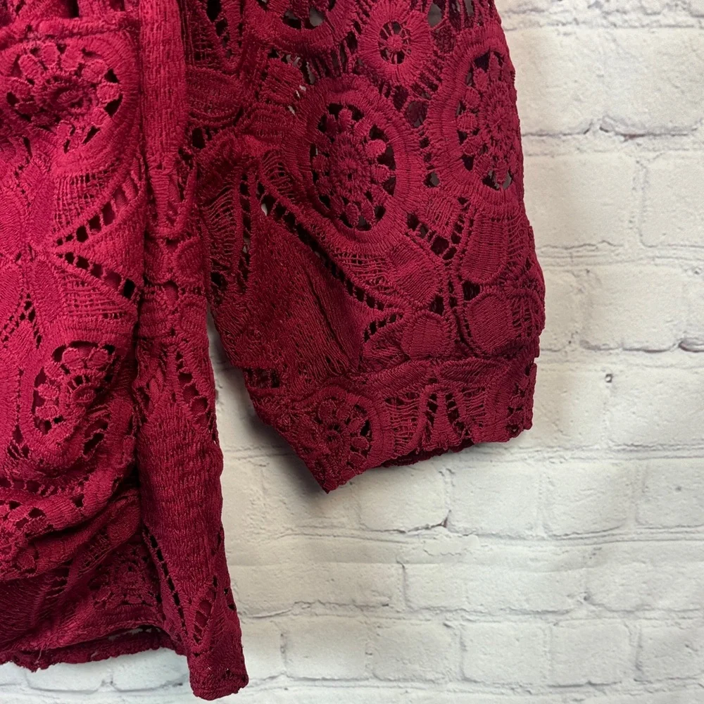 BloomChic Red Crochet V-Neck Wrap Blouse Plus Size 2X
